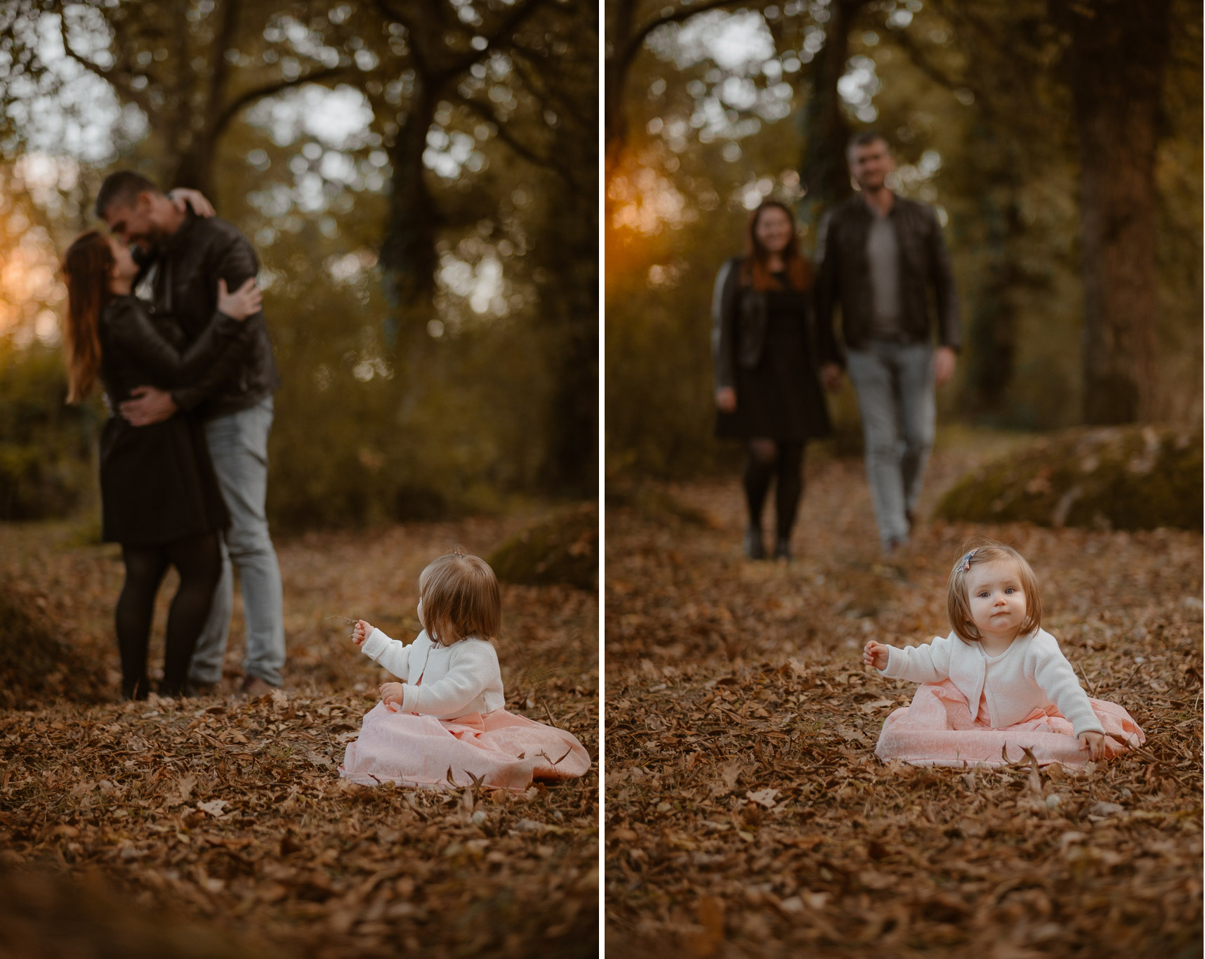 Séance photo de famille parents enfant en extérieur, à l’ambiance poétique en automne à Clisson par Geoffrey Arnoldy photographe