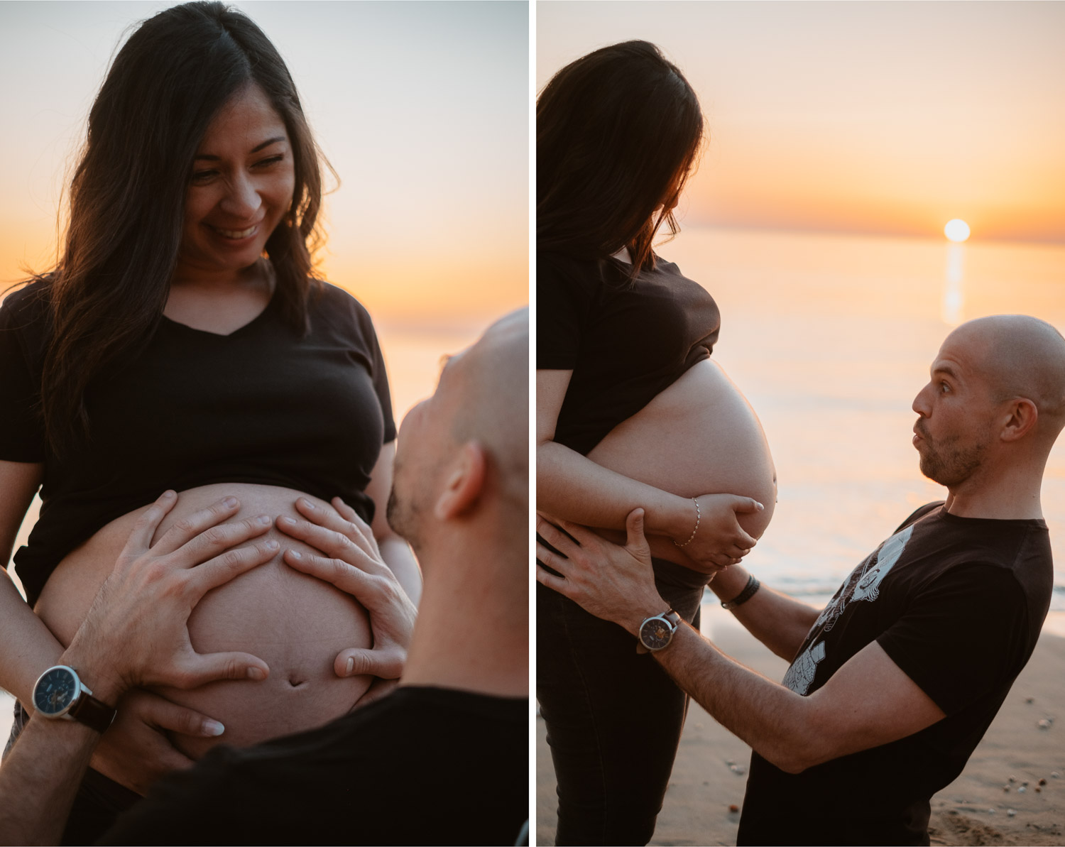 Séance photo fun grossesse bord de mer futurs maman papa à Nantes Vendée