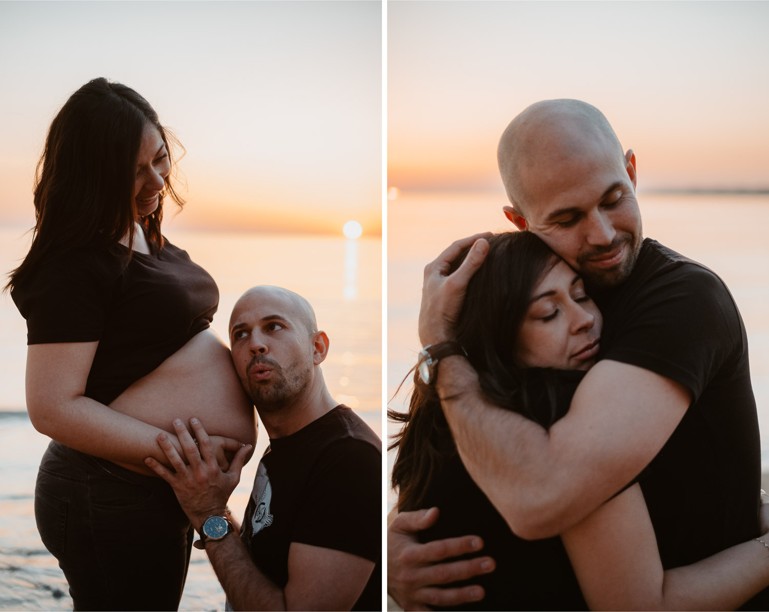 Séance photo fun grossesse bord de mer futurs maman papa à Nantes Vendée