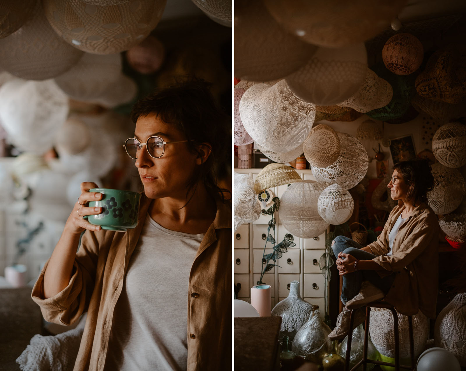 photographies d’une créatrice en design textile & scénographe dans son atelier à Clisson