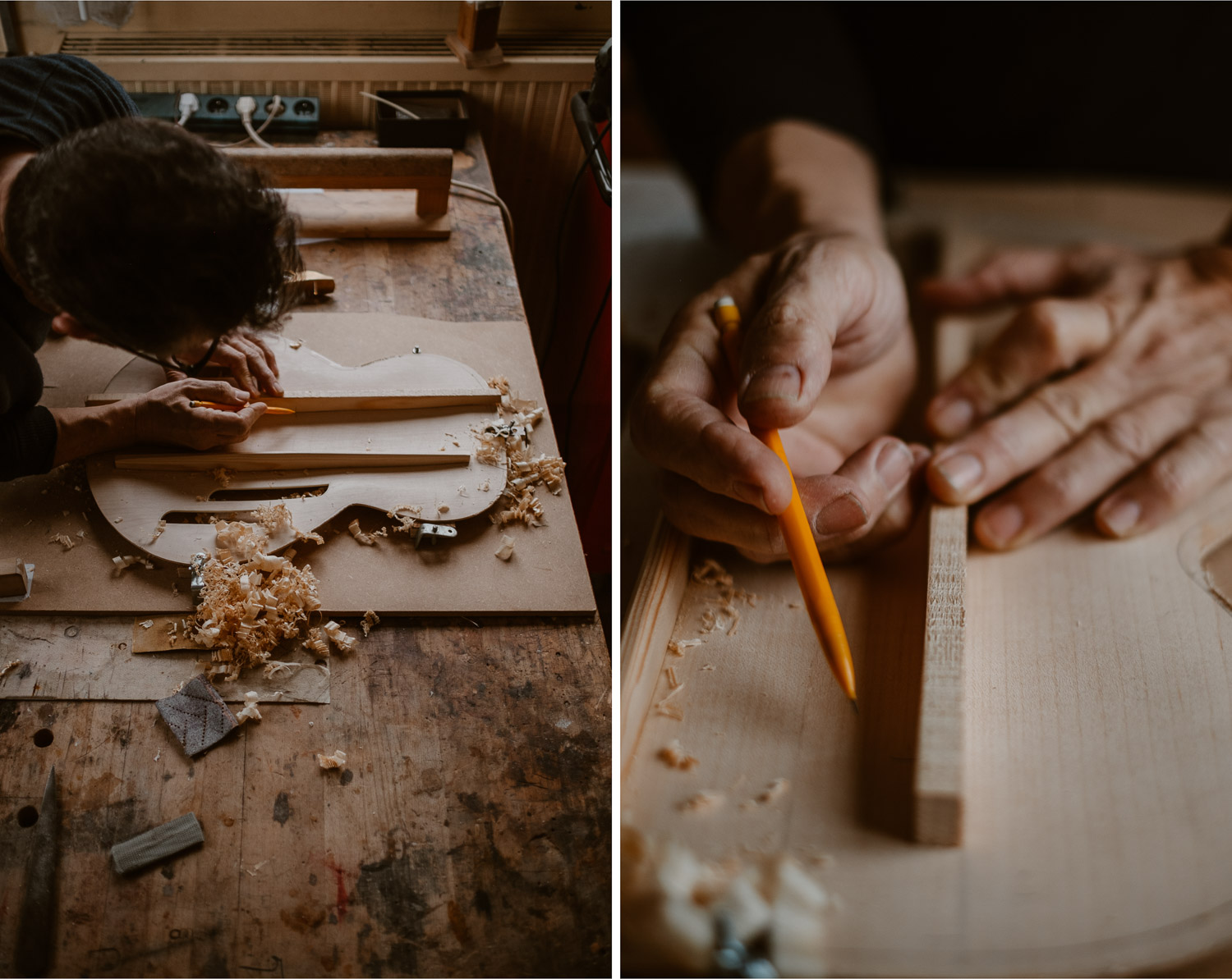 photographies d’un luthier guitare artisan d'art & créateur dans son atelier sur l'ïle de Nantes