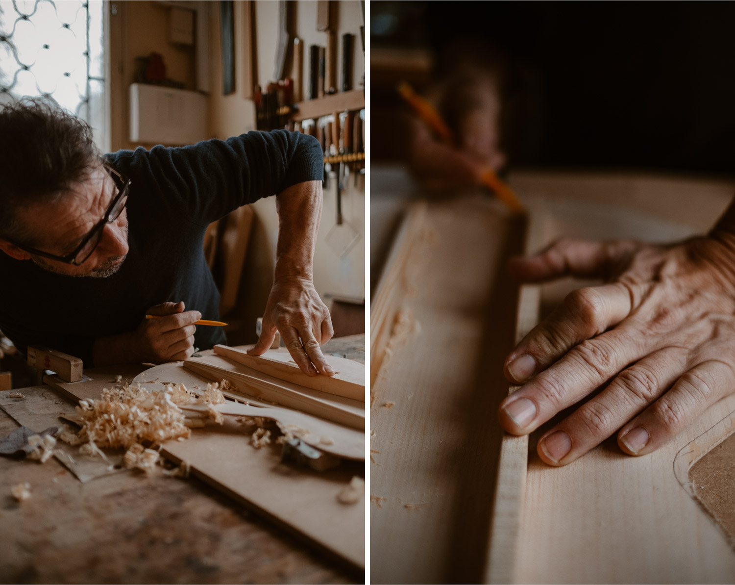 photographies d’un luthier guitare artisan d'art & créateur dans son atelier sur l'ïle de Nantes