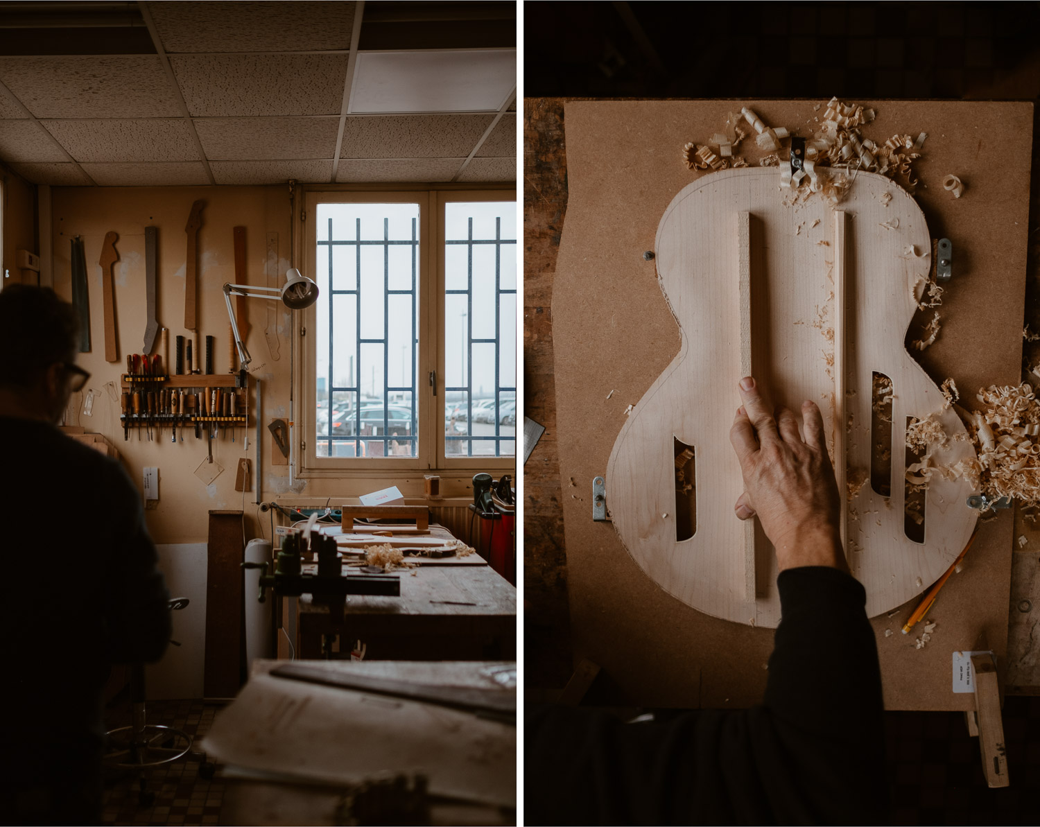 photographies d’un luthier guitare artisan d'art & créateur dans son atelier sur l'ïle de Nantes