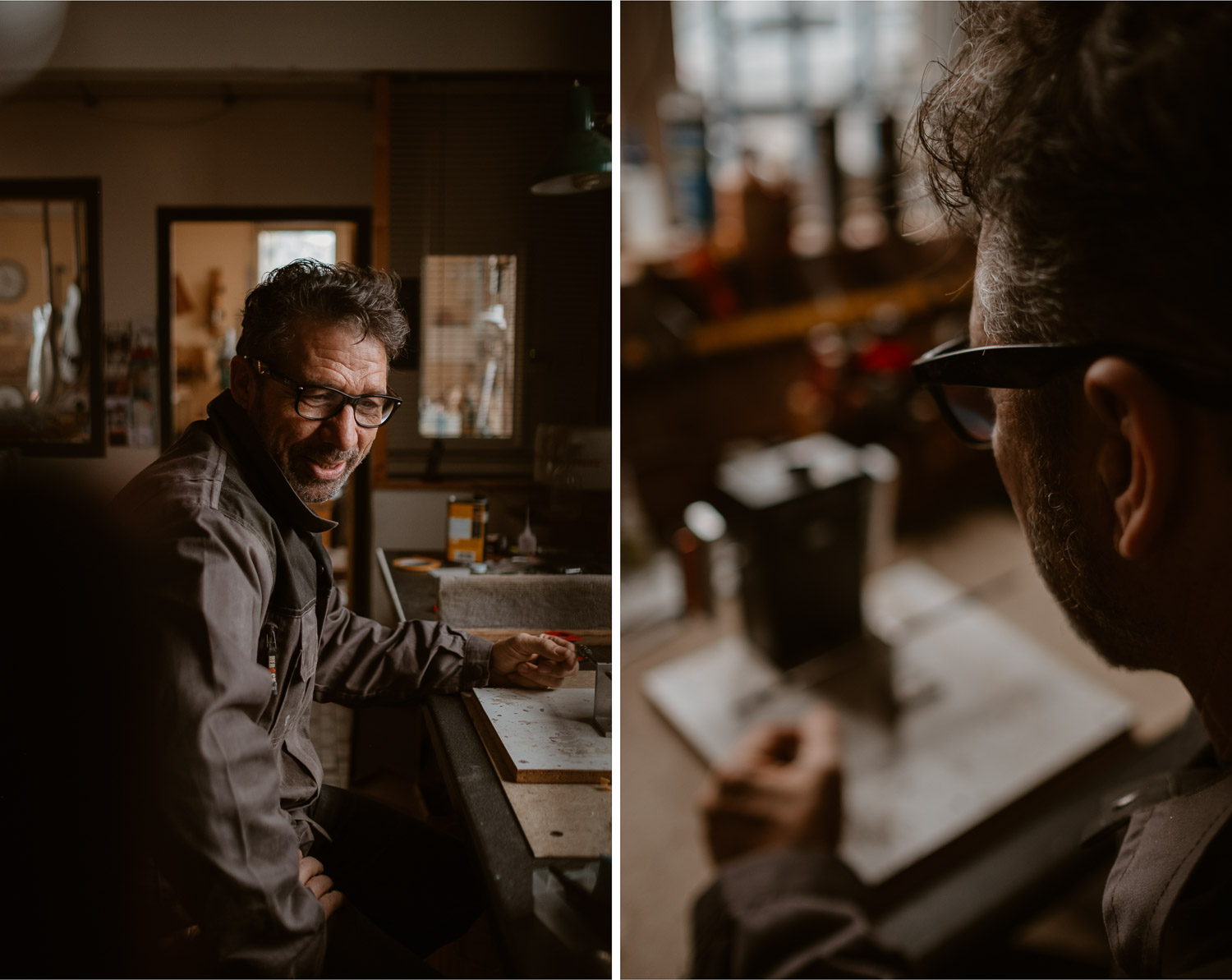 photographies d’un luthier guitare artisan d'art & créateur dans son atelier sur l'ïle de Nantes