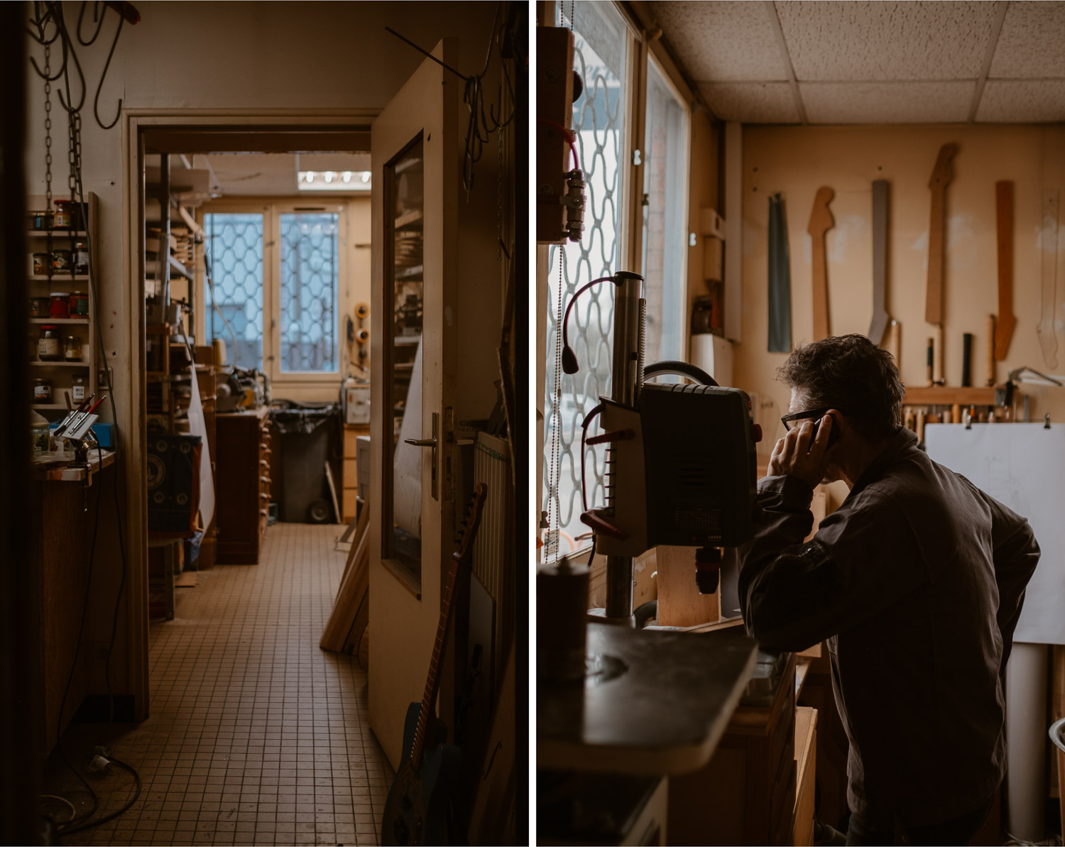 photographies d’un luthier guitare artisan d'art & créateur dans son atelier sur l'ïle de Nantes