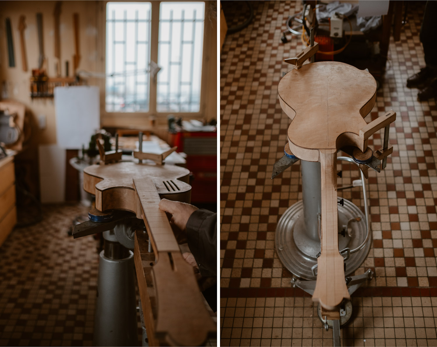 photographies d’un luthier guitare artisan d'art & créateur dans son atelier sur l'ïle de Nantes