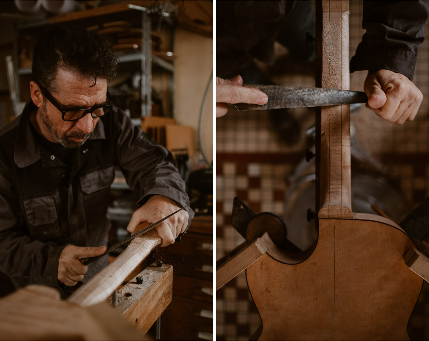 photographies d’un luthier guitare artisan d'art & créateur dans son atelier sur l'ïle de Nantes