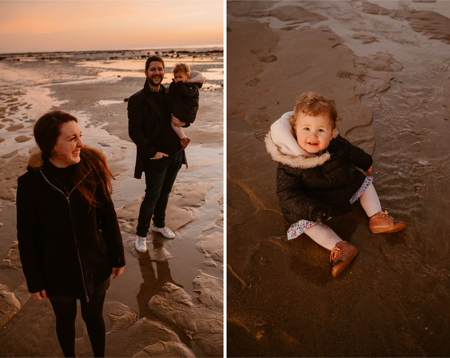 Séance photo lifestyle de famille parents enfant en extérieur, sur la plage, côte atlantique du pays de Retz par Geoffrey Arnoldy photographe