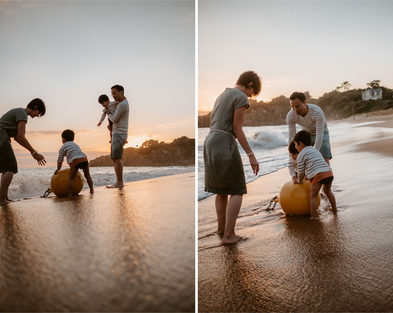 Séance photo lifestyle de famille en extérieur l’été sur la plage à Pornichet près de la Baule par Geoffrey Arnoldy photographe