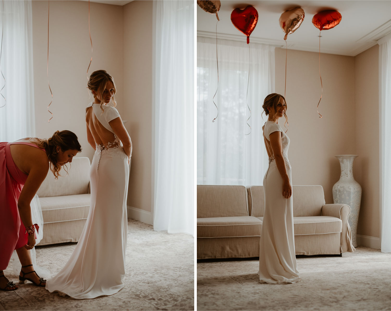 Habillage robe lors des préparatifs de mariage à l’hôtel royal de la Baule