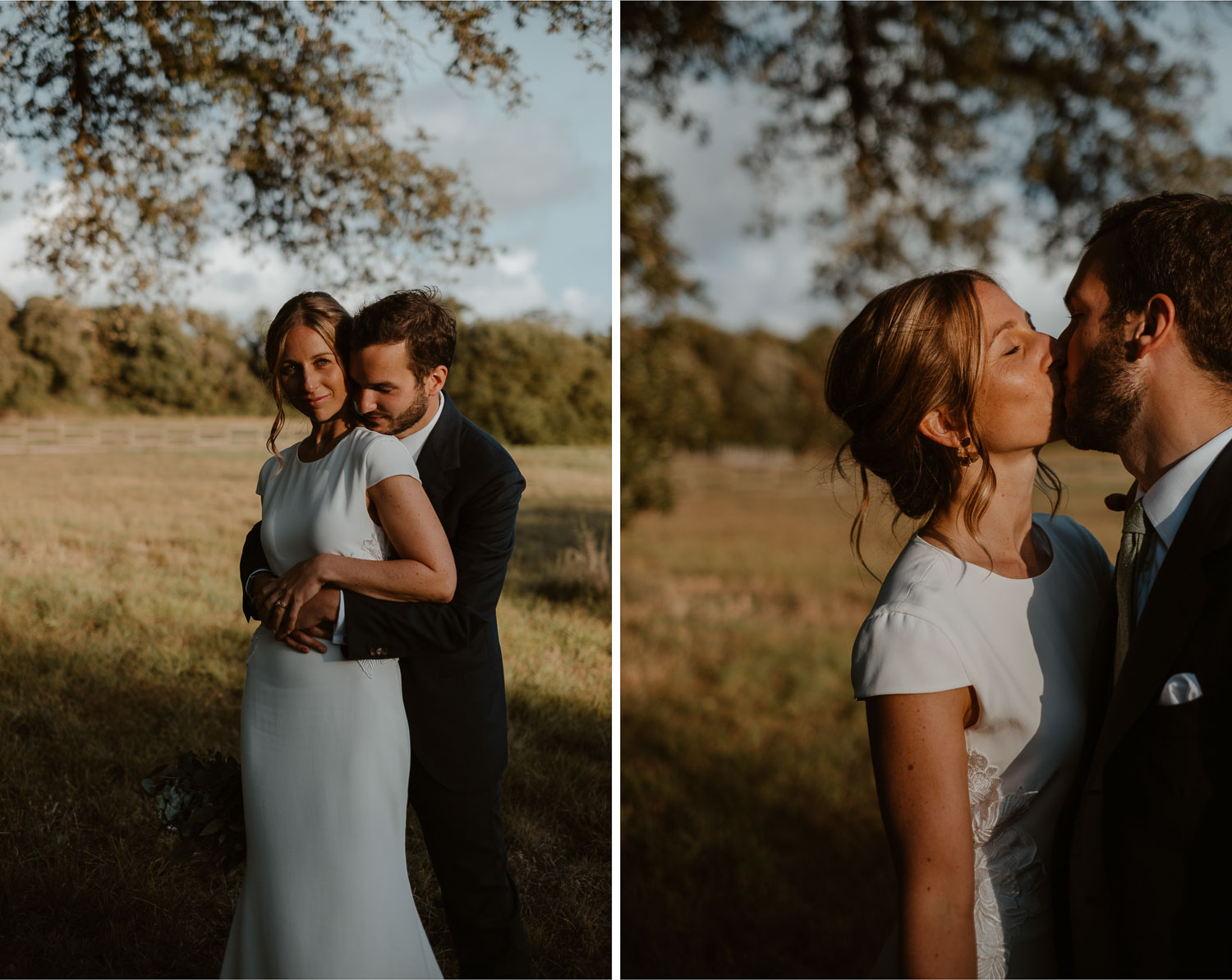 Photo de couple le jour d'un mariage au Sunset à la golden hour à la Turballe