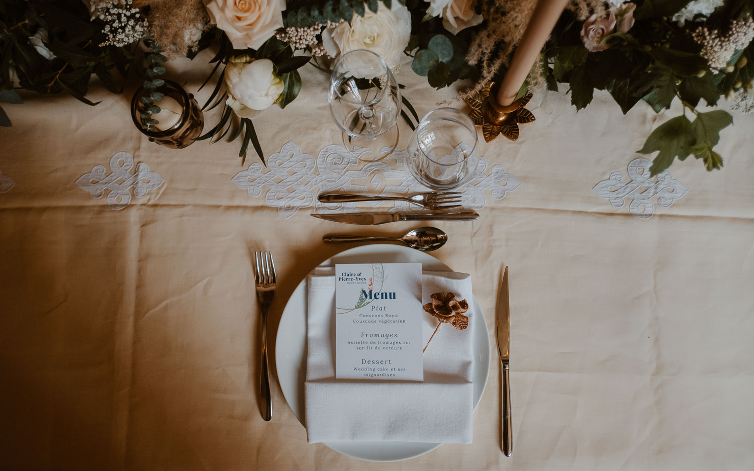 Table des mariés au Manoir de la Jahotière