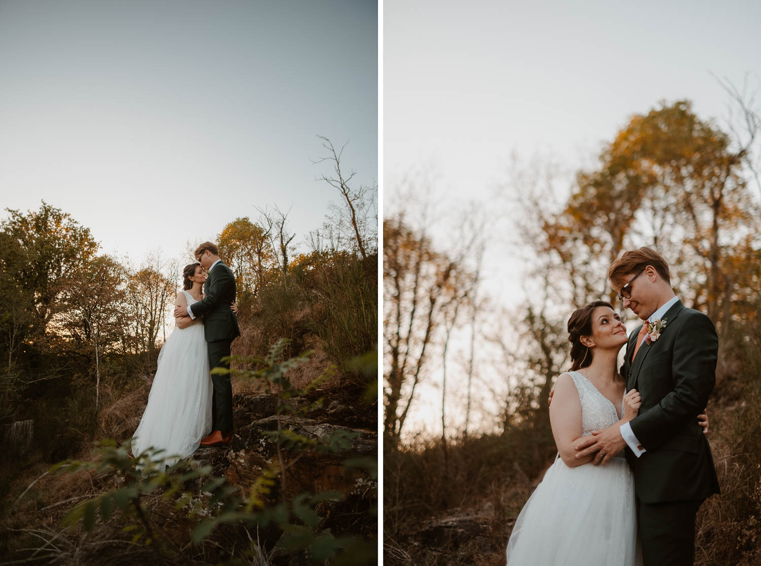 Photos de couple au coucher de soleil sur un mariage dans le 49