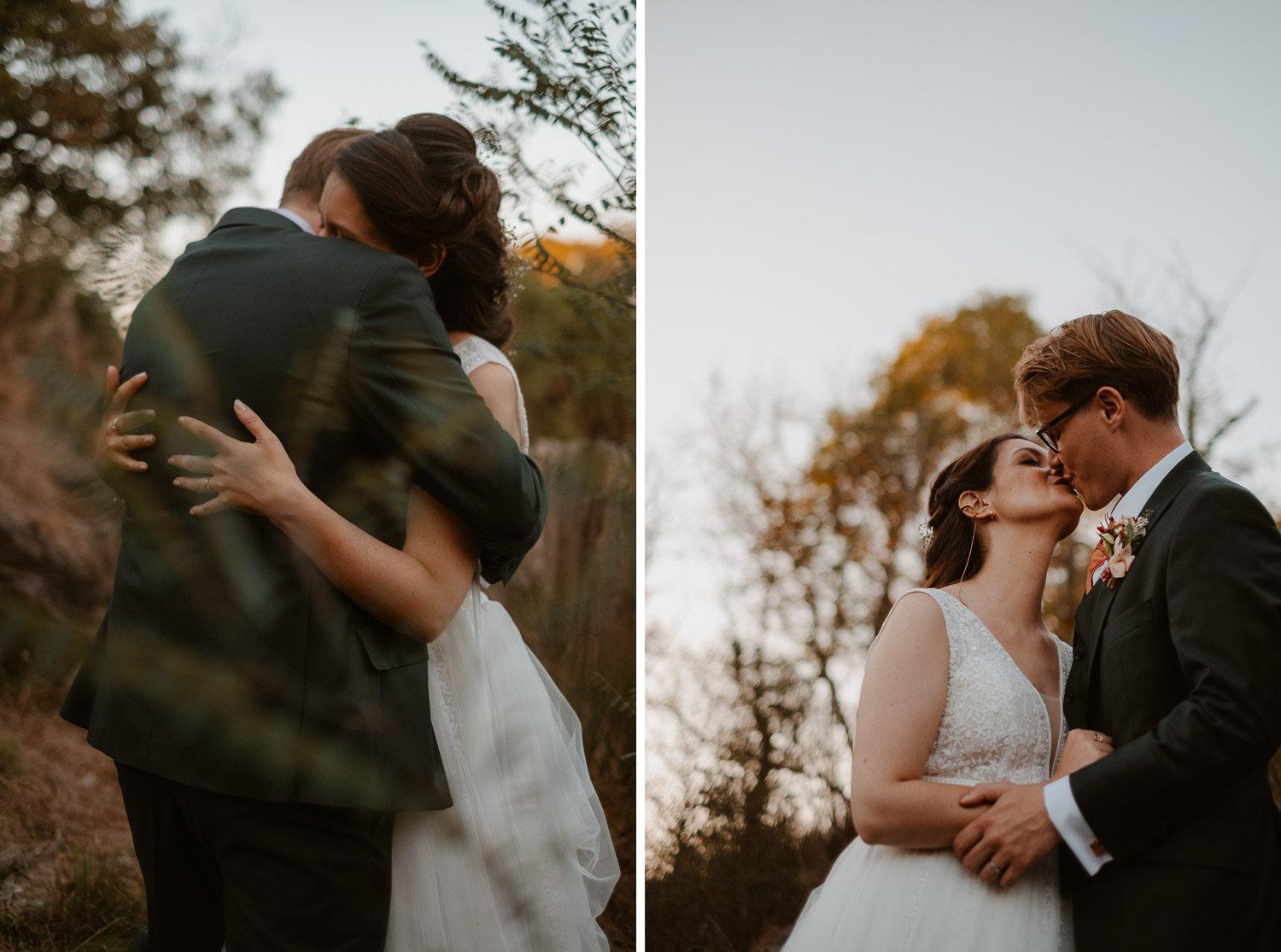 Photos de couple au coucher de soleil sur un mariage dans le 49