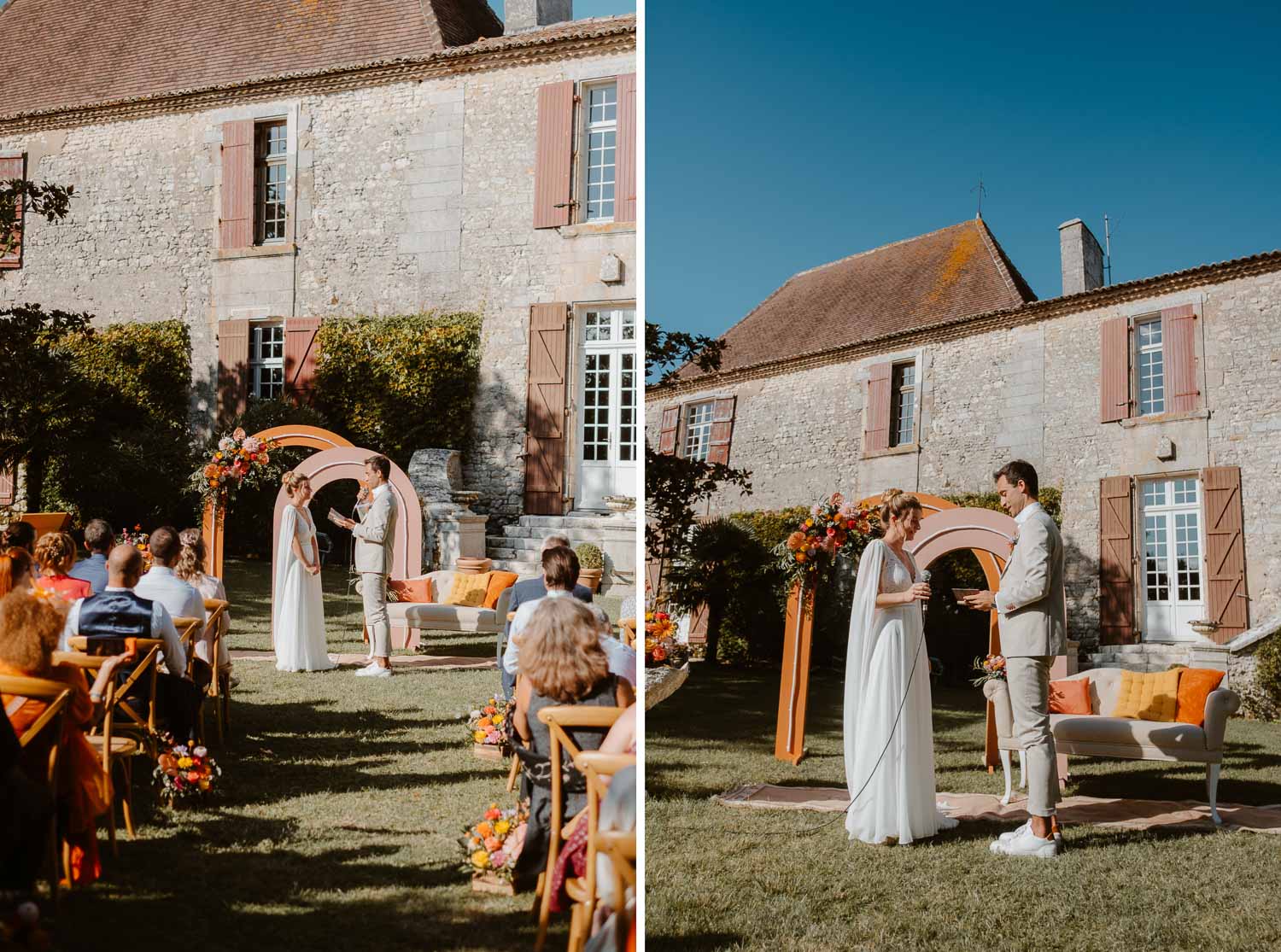 Voeux des mariés lors d'une cérémonie laïque d’un mariage au Château de Théon en Charente Maritime