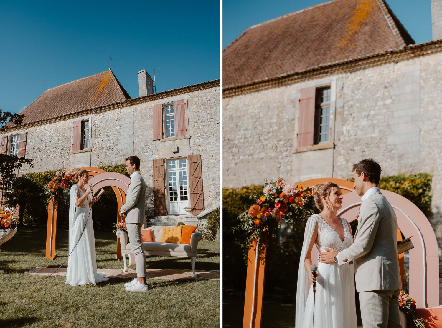 Voeux des mariés lors d'une cérémonie laïque d’un mariage au Château de Théon en Charente Maritime