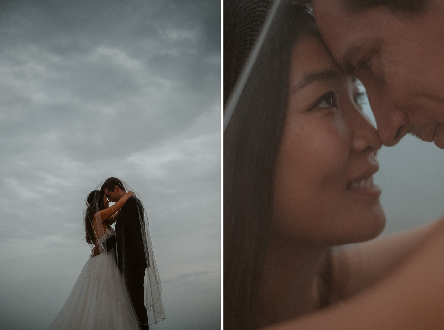 Photographie poétique sur la côte vendéenne d’un couple de mariés