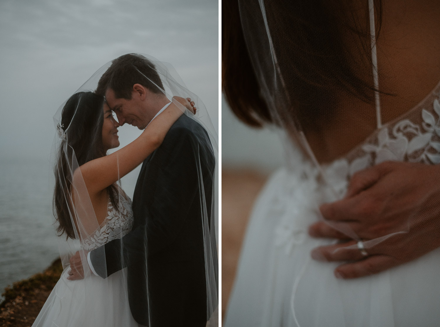 Photographie poétique sur la côte vendéenne d’un couple de mariés