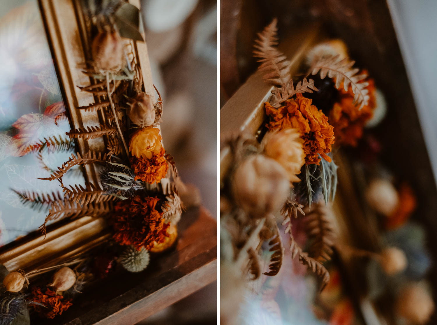 Ambiance cosy sur un mariage d’automne avec fleurs d’automne bois et bougies