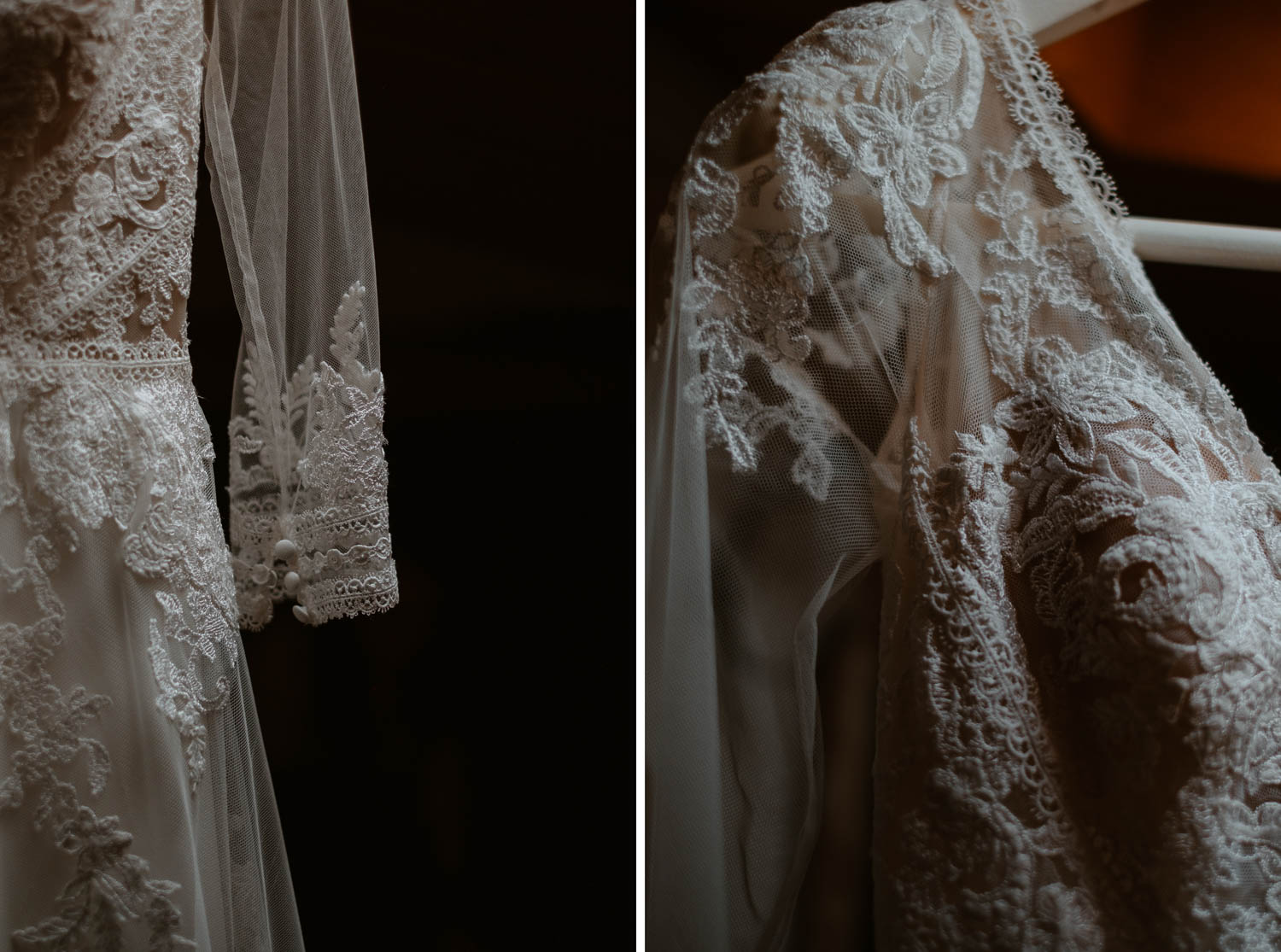 Robe de la mariée dans une ambiance claire obscure