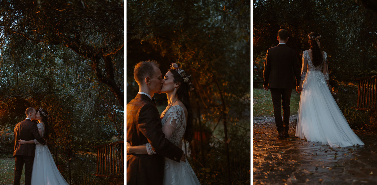 Photographies de nuit romantiques d’un couple de jeunes mariés