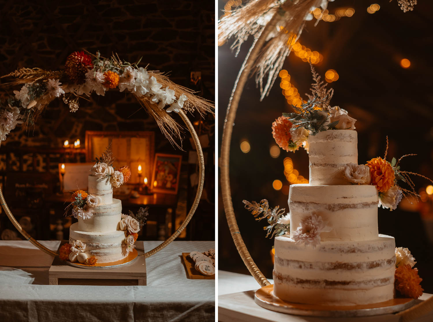 Photographie d’un magnifique gâteau ou cake sur un mariage d’automne