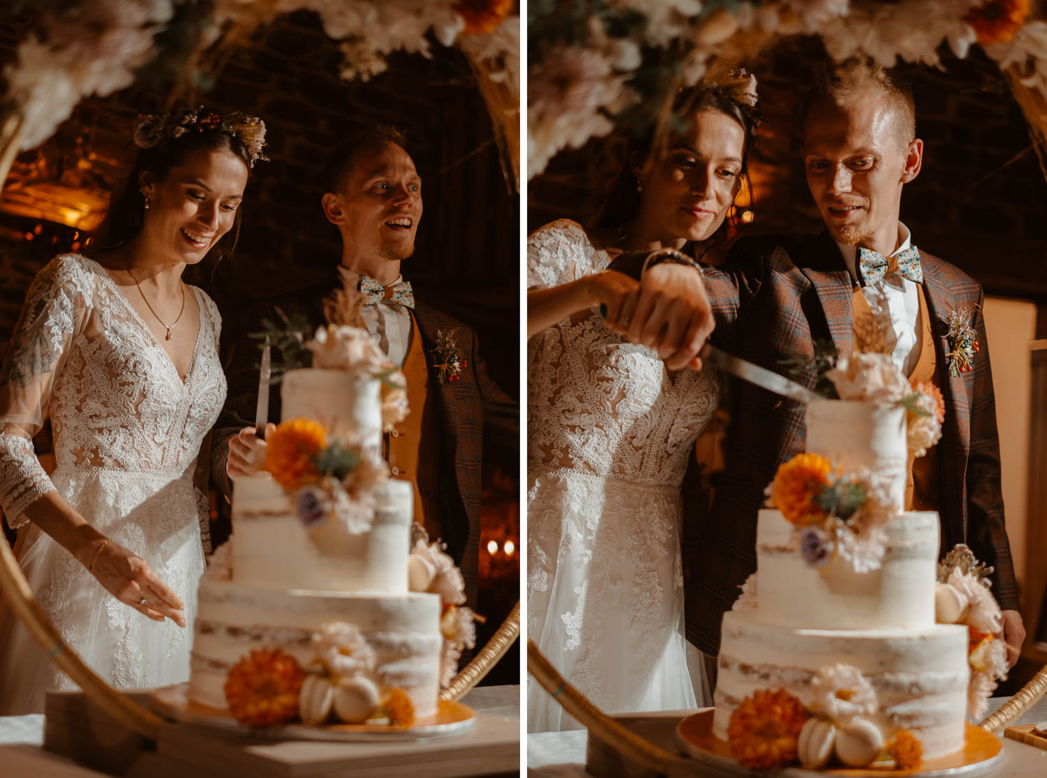 Photographie d’un magnifique gâteau ou cake sur un mariage d’automne