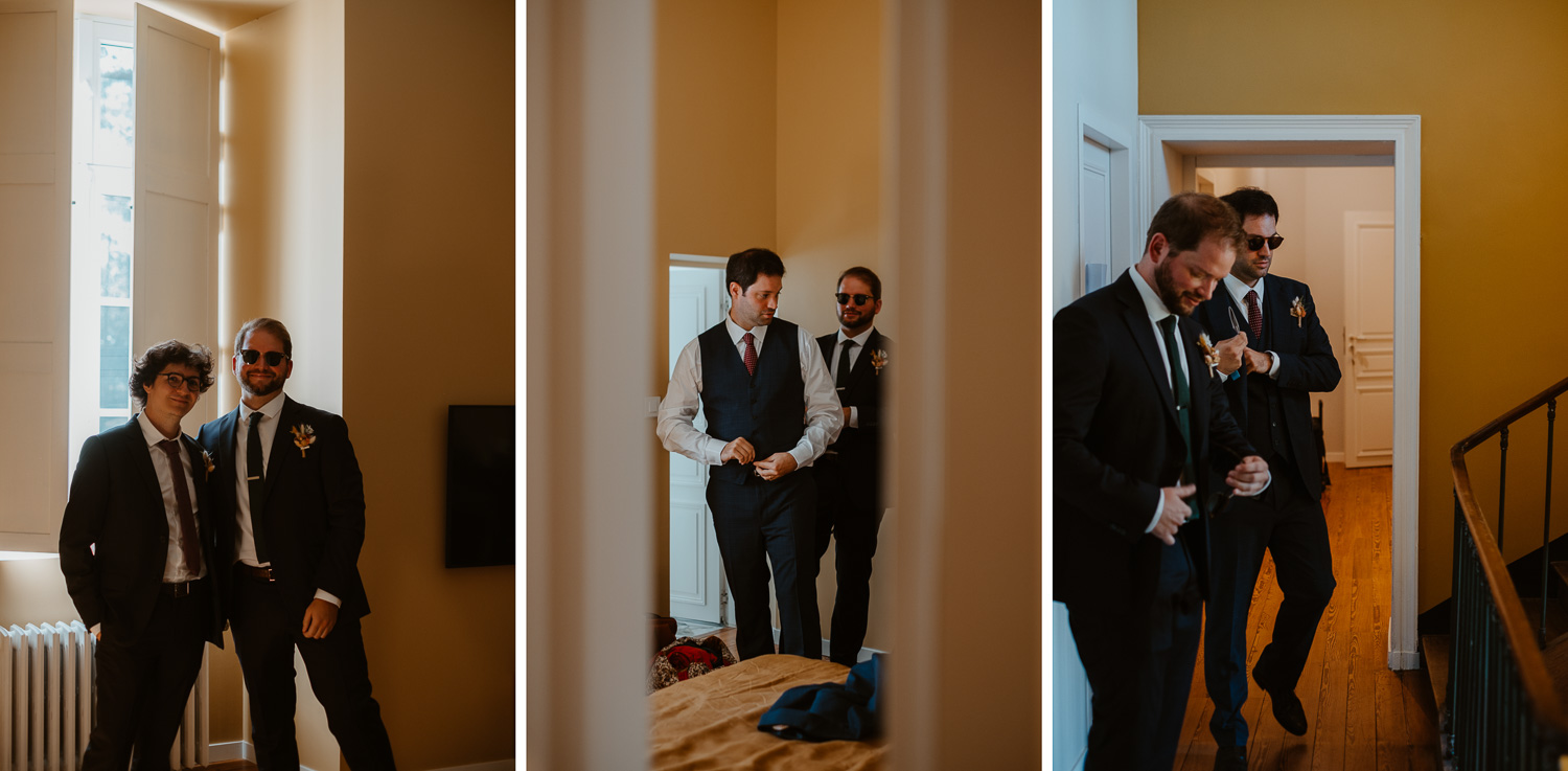 reportage photo préparatifs costume marié Nantes — Domaine de la Mazure Chapelle Basse Mer