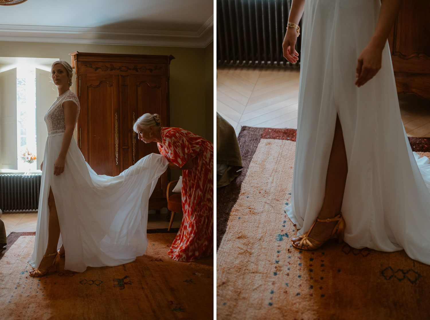 reportage photo préparatifs robe mariée Nantes — Domaine de la Mazure Chapelle Basse Mer