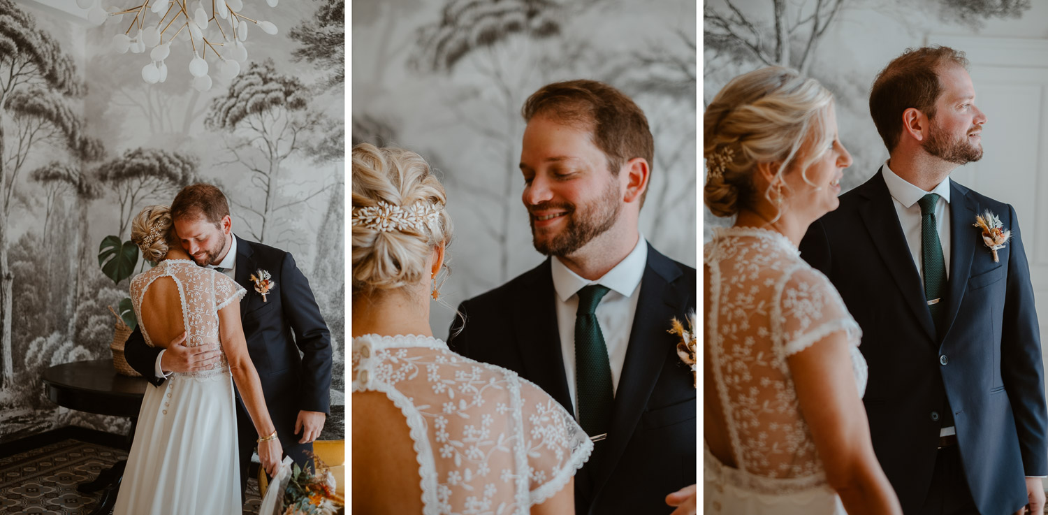 photo first look découverte mariés — Domaine de la Mazure Chapelle Basse Mer