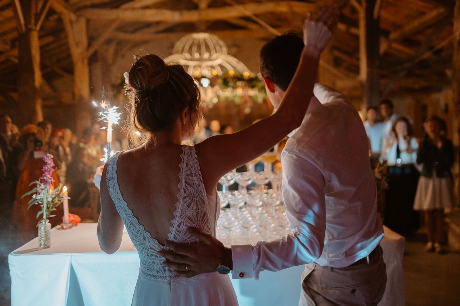 Fontaine champagne soirée mariage — Château de Théon à Cozes