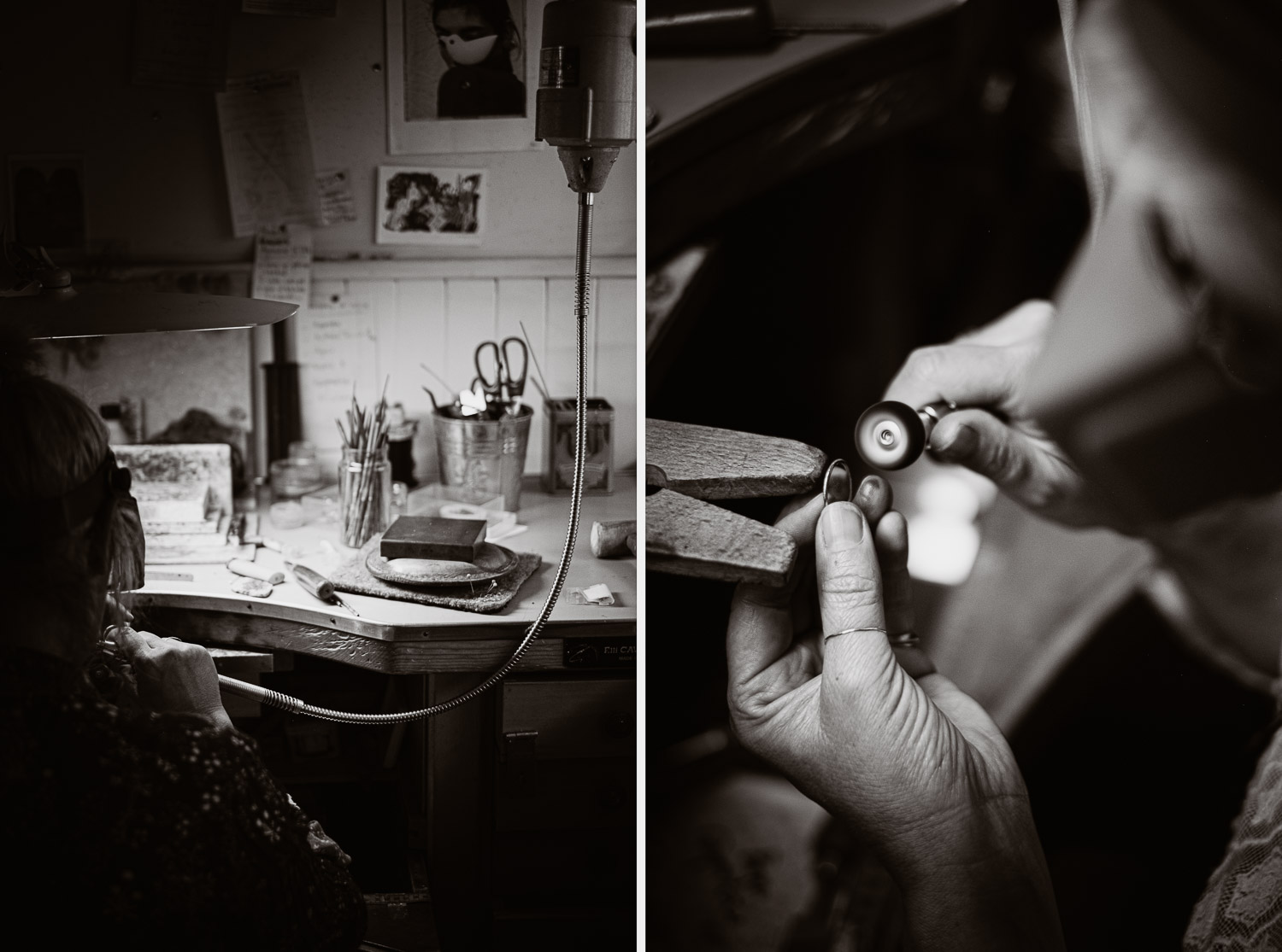 Séance N&B photo portrait artisan créateur boutique atelier Helene Turbé Joaillère Bijoux à Nantes