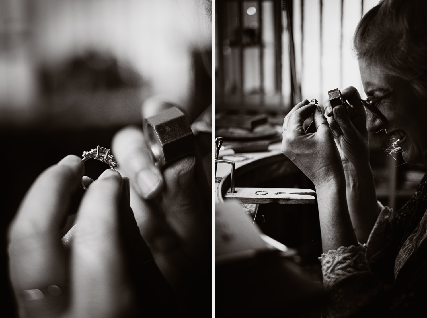 Séance N&B photo portrait artisan créateur boutique atelier Helene Turbé Joaillère Bijoux à Nantes