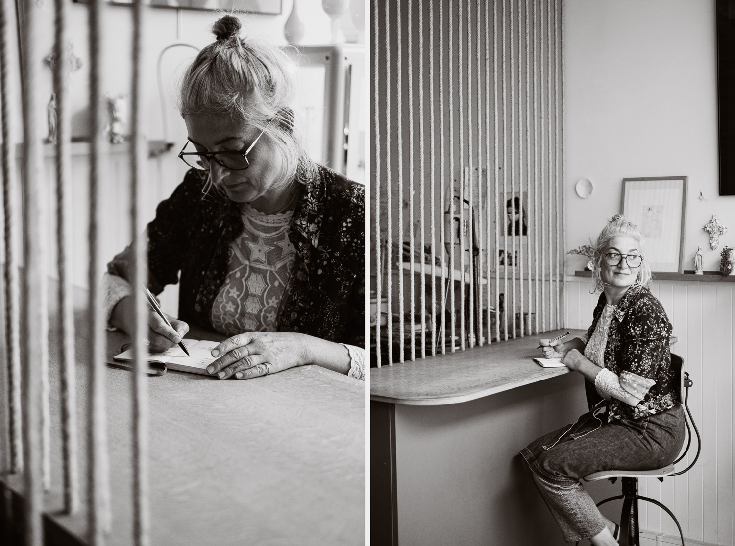 Séance N&B photo portrait artisan créateur boutique atelier Helene Turbé Joaillère Bijoux à Nantes