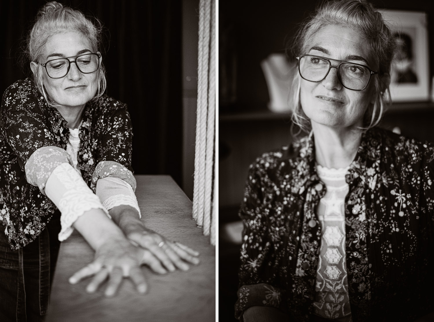 Séance N&B photo portrait artisan créateur boutique atelier Helene Turbé Joaillère Bijoux à Nantes