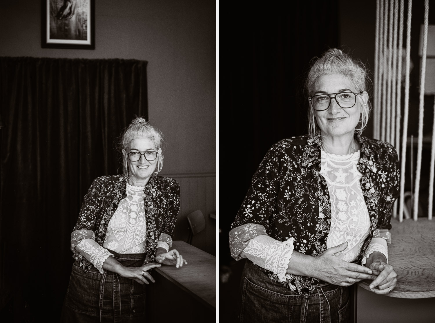 Séance N&B photo portrait artisan créateur boutique atelier Helene Turbé Joaillère Bijoux à Nantes