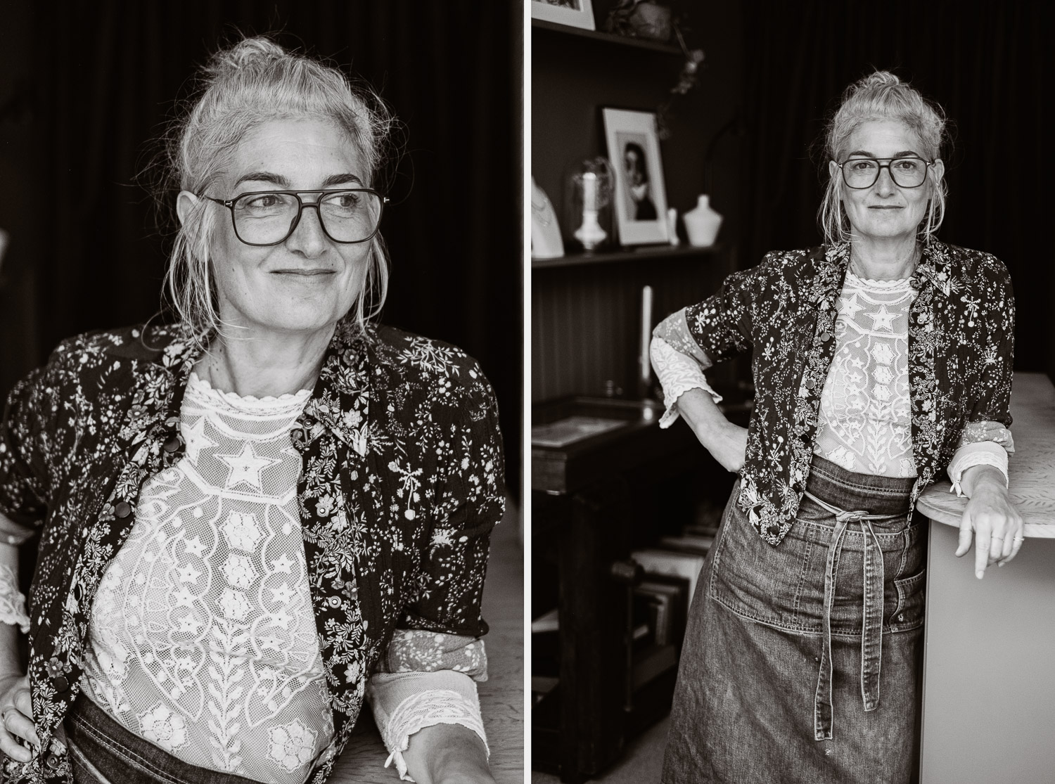 Séance N&B photo portrait artisan créateur boutique atelier Helene Turbé Joaillère Bijoux à Nantes