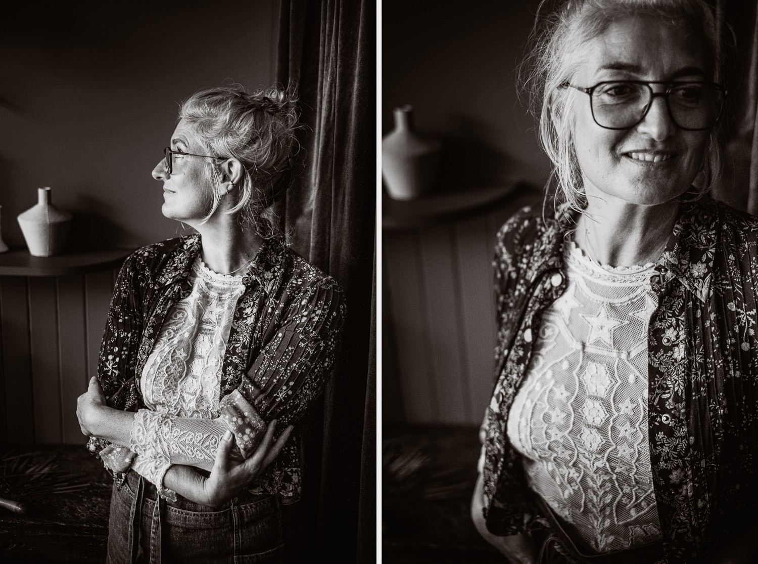 Séance N&B photo portrait artisan créateur boutique atelier Helene Turbé Joaillère Bijoux à Nantes