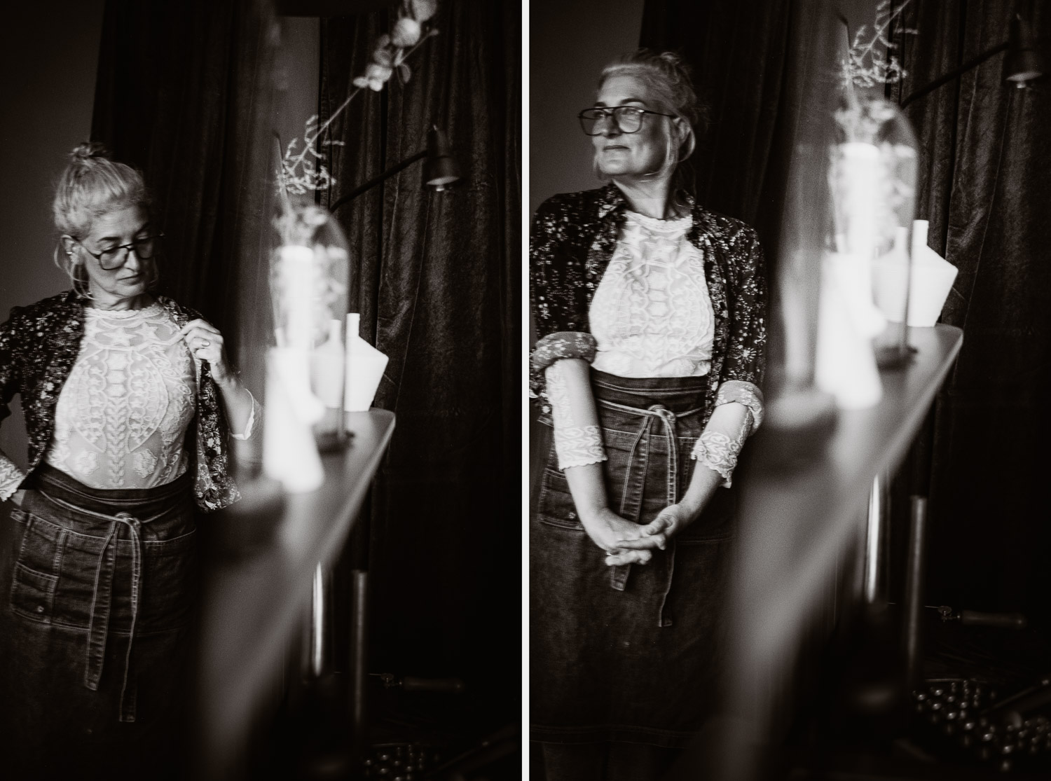 Séance N&B photo portrait artisan créateur boutique atelier Helene Turbé Joaillère Bijoux à Nantes