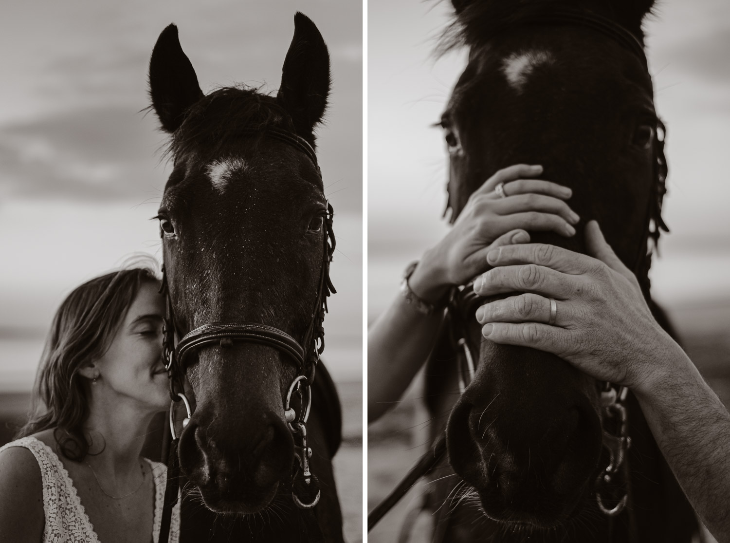 Séance photo de couple day after mise en scène en noir et blanc