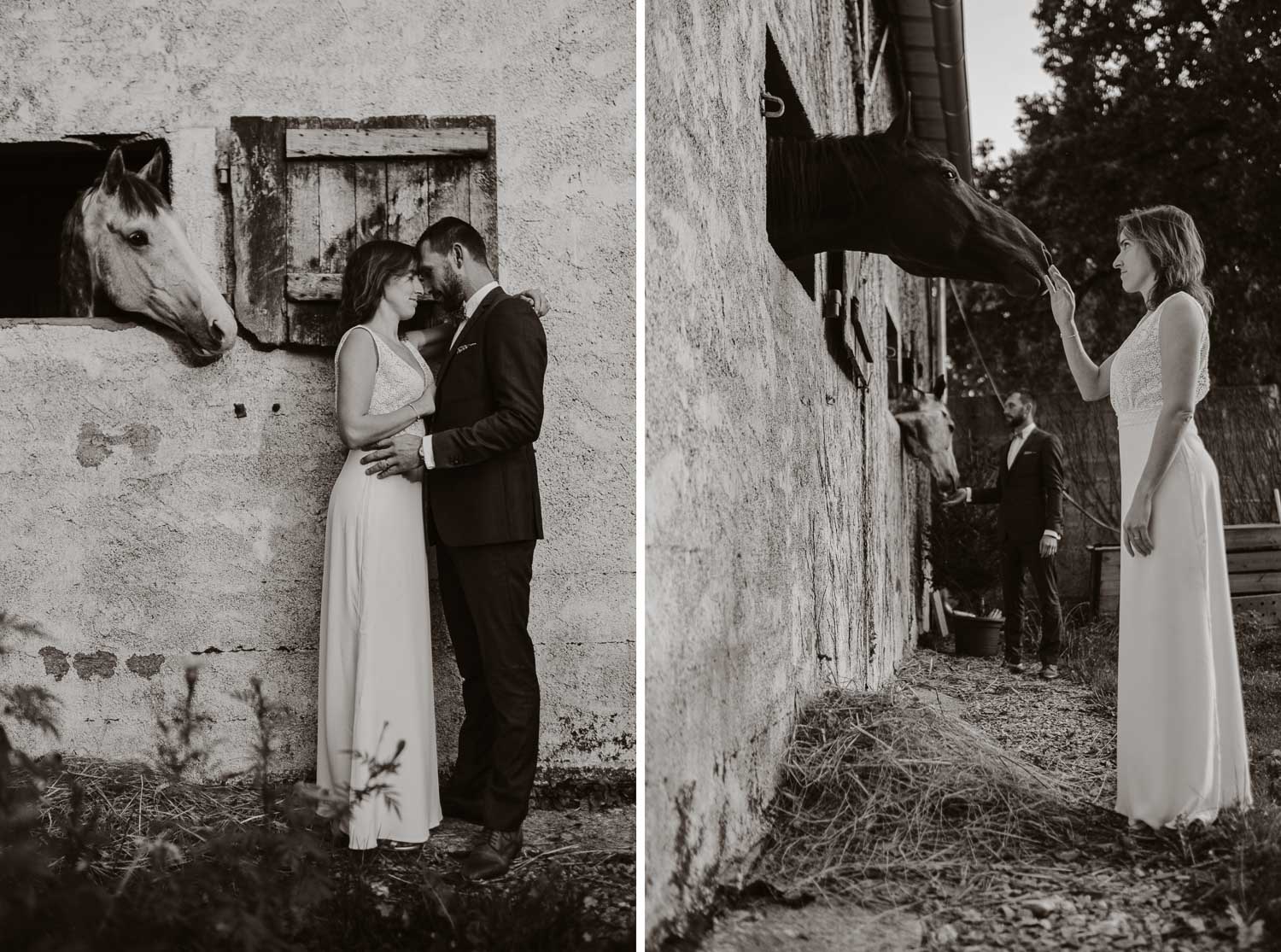 Séance photo de couple day after mise en scène en noir et blanc