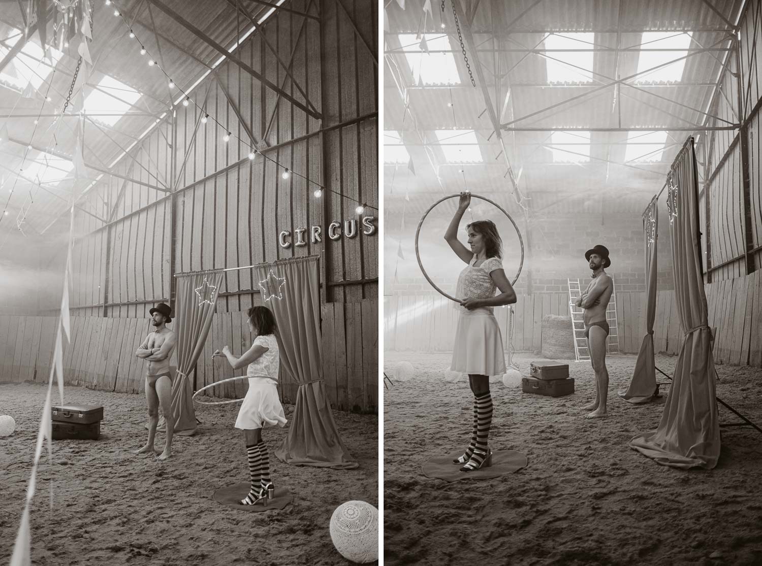 Séance photo de couple day after mise en scène en noir et blanc
