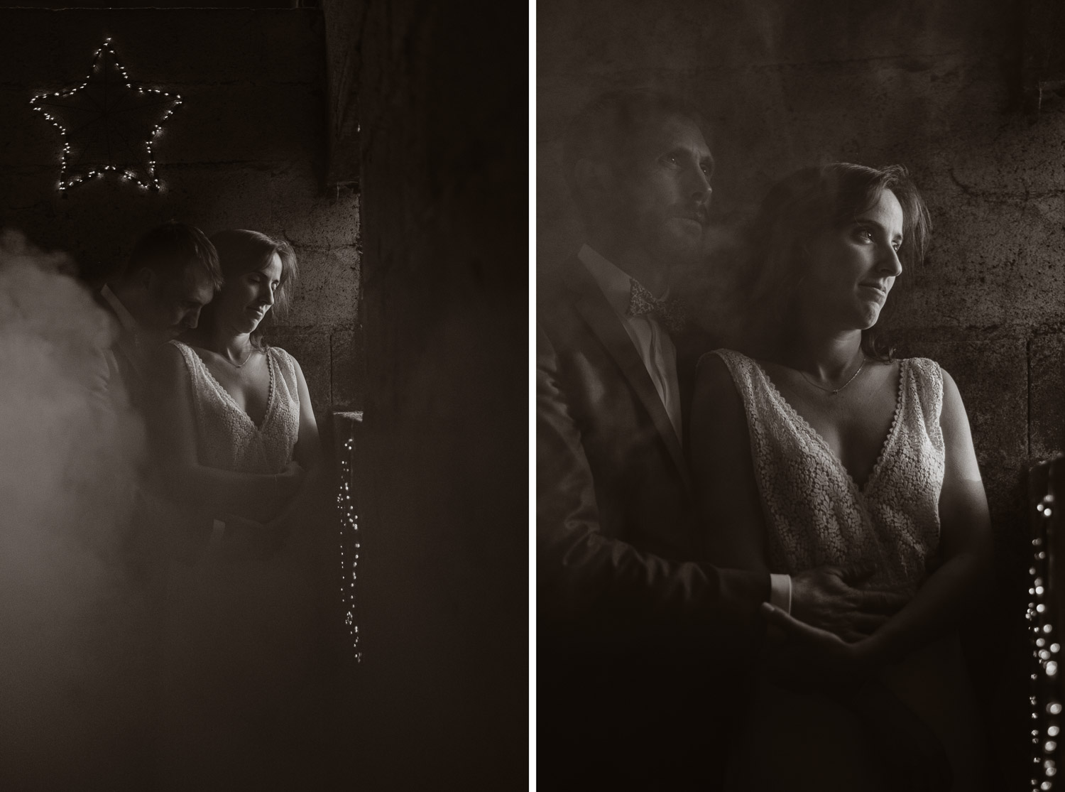 Séance photo de couple day after mise en scène en noir et blanc