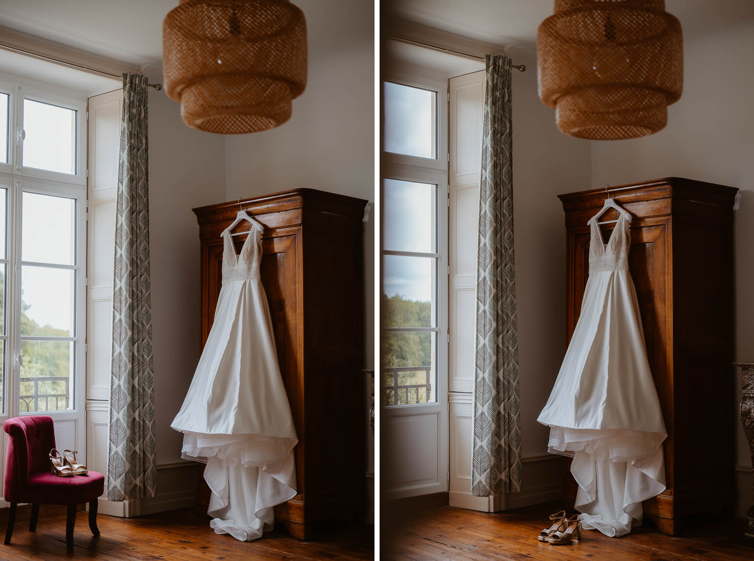 reportage photo préparatifs robe mariée — Château de la Forêt au Cellier