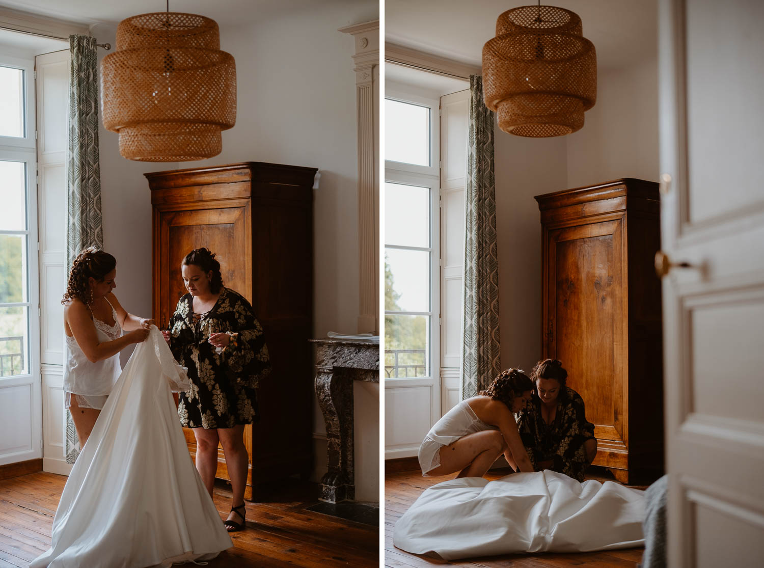 reportage photo préparatifs robe mariée — Château de la Forêt au Cellier