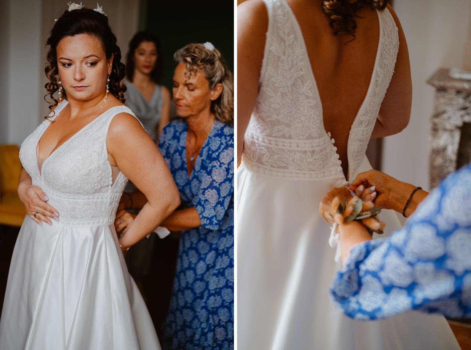 reportage photo préparatifs robe mariée — Château de la Forêt au Cellier