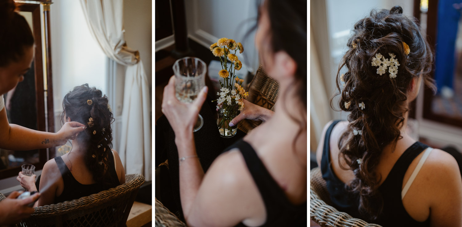 reportage photo préparatifs mariage — Château du Coing à Saint Fiacre sur Maine