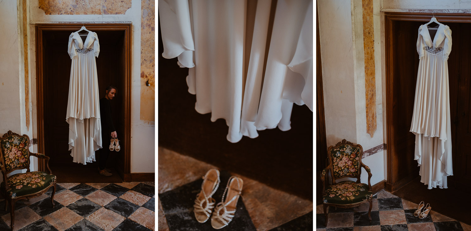 reportage photo préparatifs robe mariée — Château du Coing à Saint Fiacre sur Maine