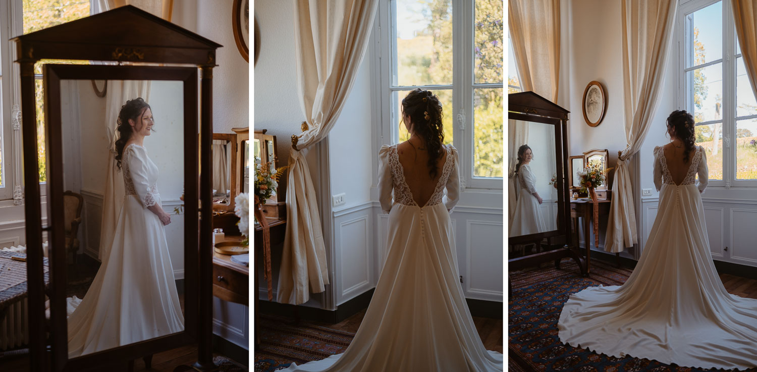 reportage photo préparatifs robe mariée — Château du Coing à Saint Fiacre sur Maine