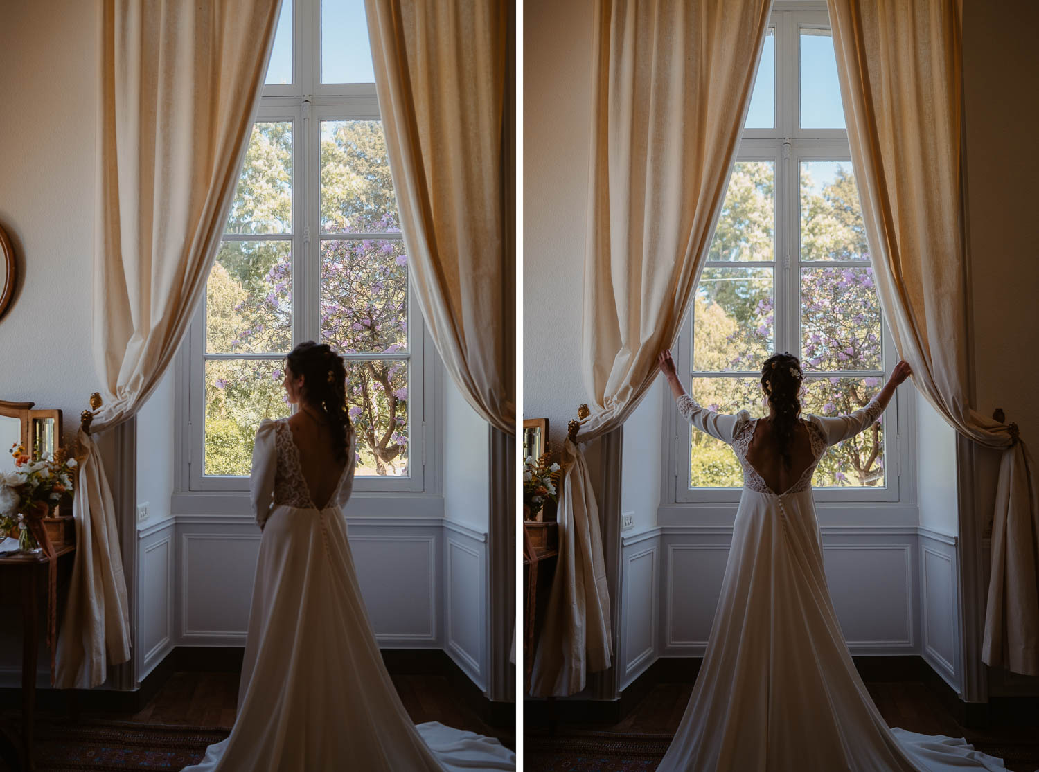 reportage photo préparatifs robe mariée — Château du Coing à Saint Fiacre sur Maine